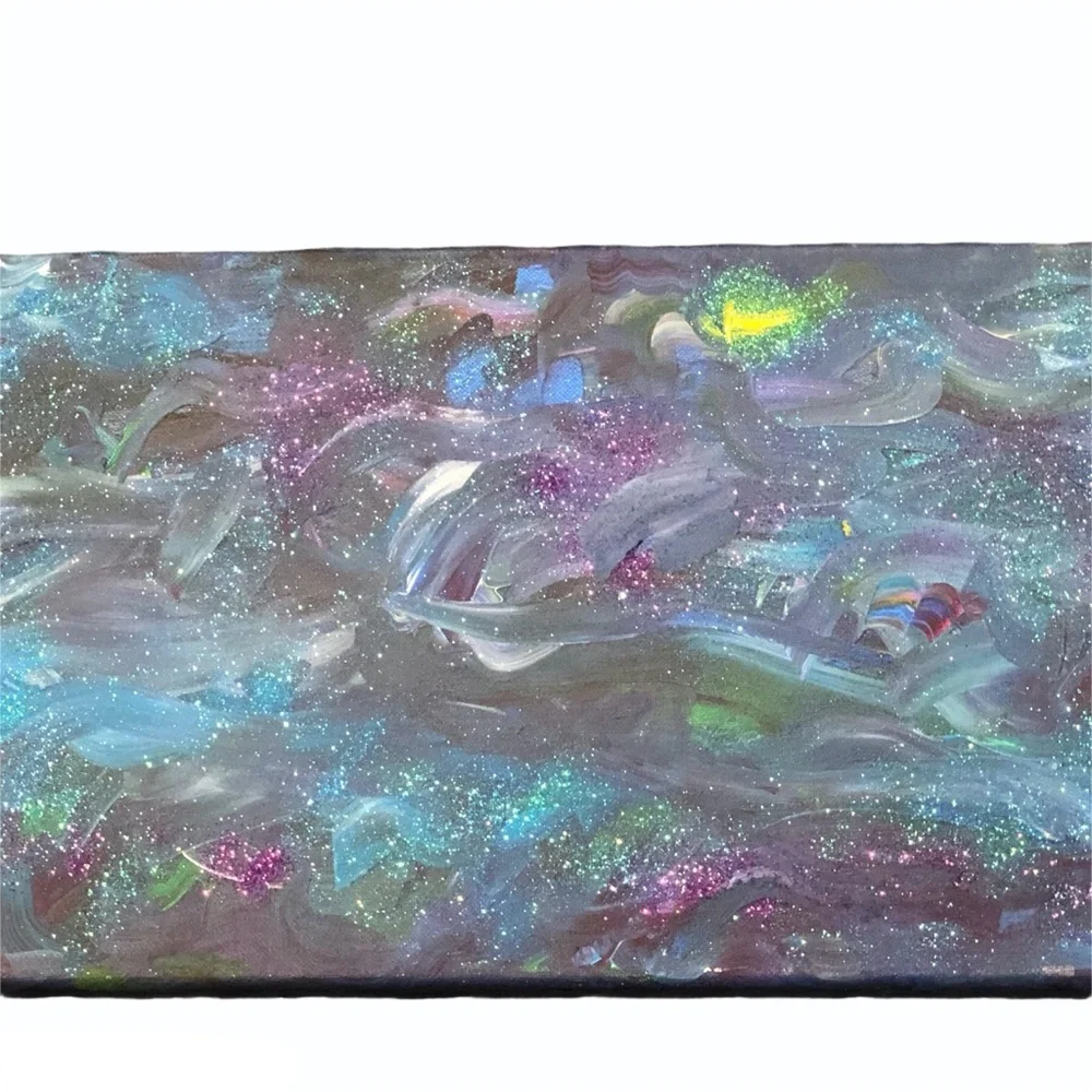 HANDCRAFTED SHADES OF OCEAN GLITTER ABSTRACT ART